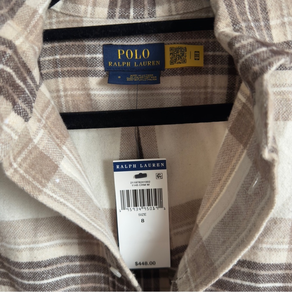 250. NWT Polo Ralph Lauren Plaid Fringe Cotton Tunic Dress Neutral Brown Check 8 - Picture 2 of 9